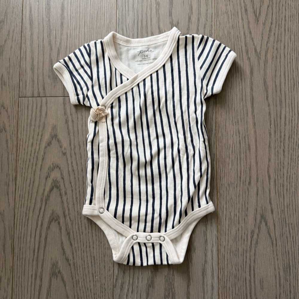 Striped Cream & Navy Kimono Baby Bodysuit